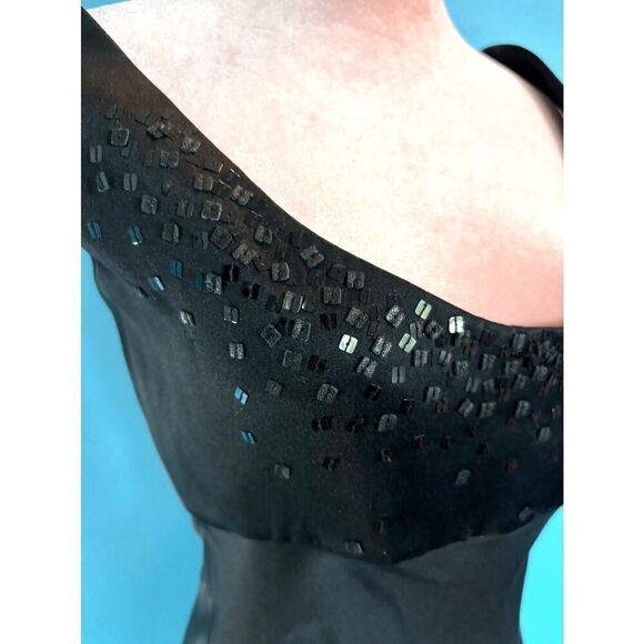 TAHARI Blk Silk Dress Long Special Occasion Holiday Party Sequins Across Bust 2 - Picture 4 of 11